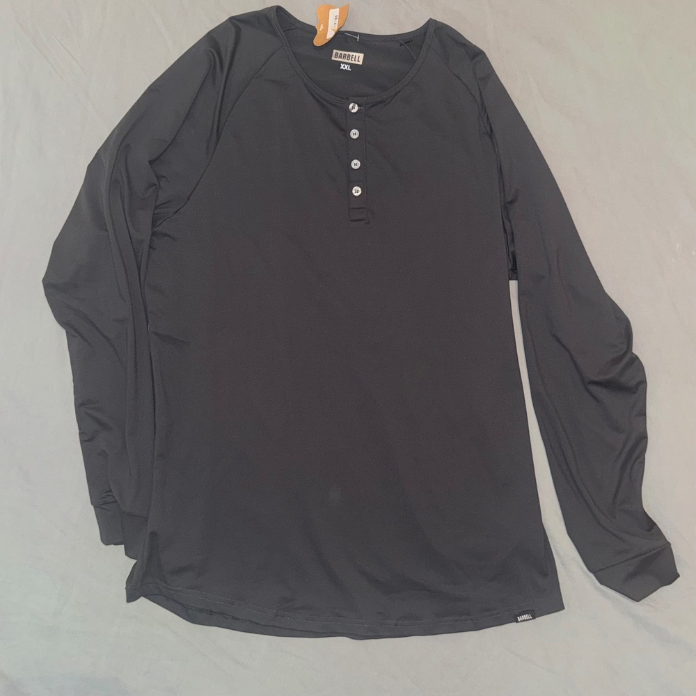 Barbell Apparel Scout Henley Charcoal Grey Long Sleeve Shirt Mens XXL NEW